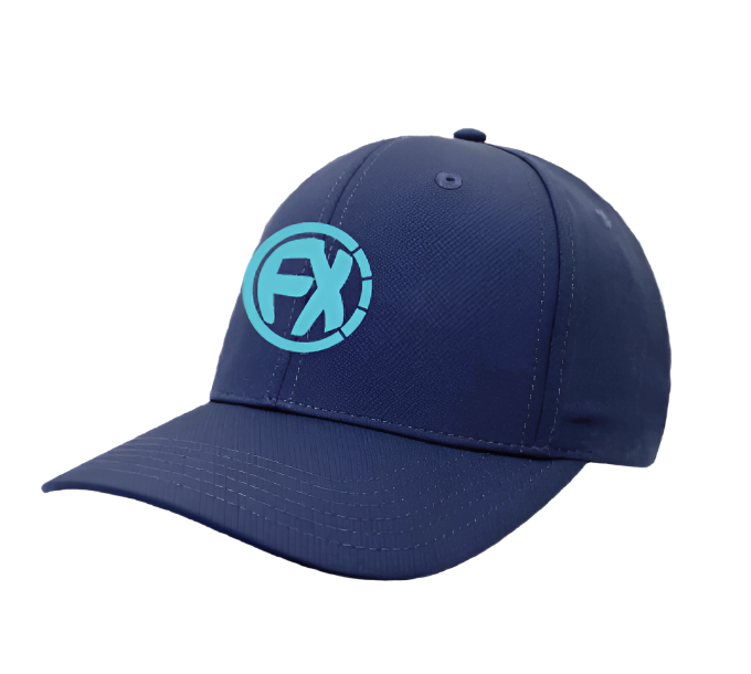 cap, fenix xcell logo., navy with sky blue  ogo , light-weight, performance design, embroidered logo , stitch, headwear, cap, hat